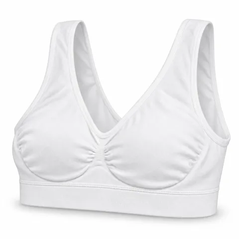 Women’s White Pullover Bra with Wide Straps and Gathered Front — 