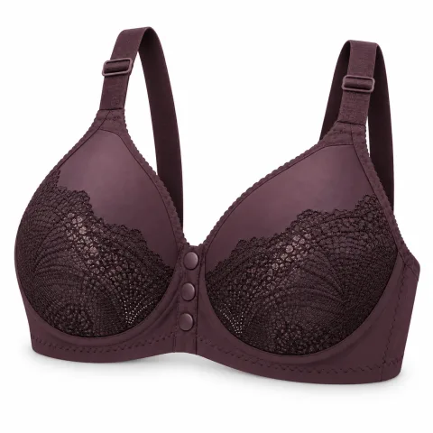 Plum Lace Bra with Front Snap Closure — 