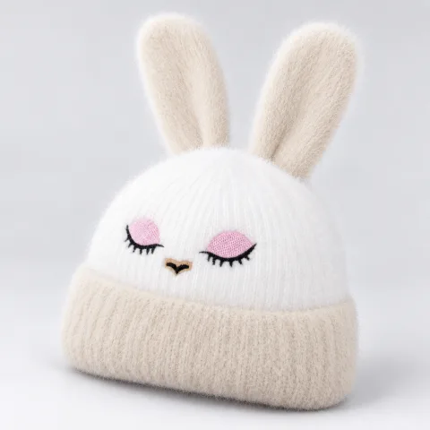 Soft Rabbit Wool Bunny Ear Beanie for Toddlers — 