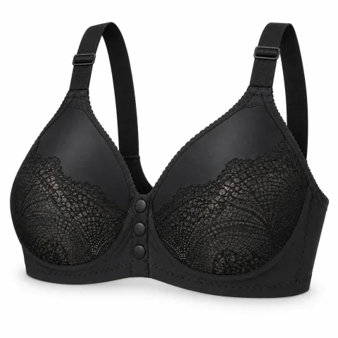 Black Lace Bra with Front Snap Closure — 