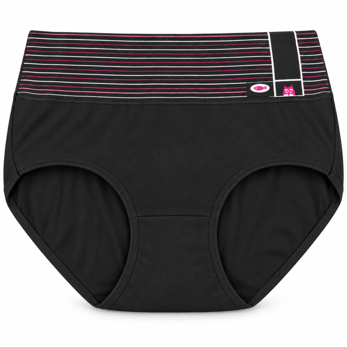 Women’s High Waist Full Coverage Stretch Briefs with Striped Waistband —
