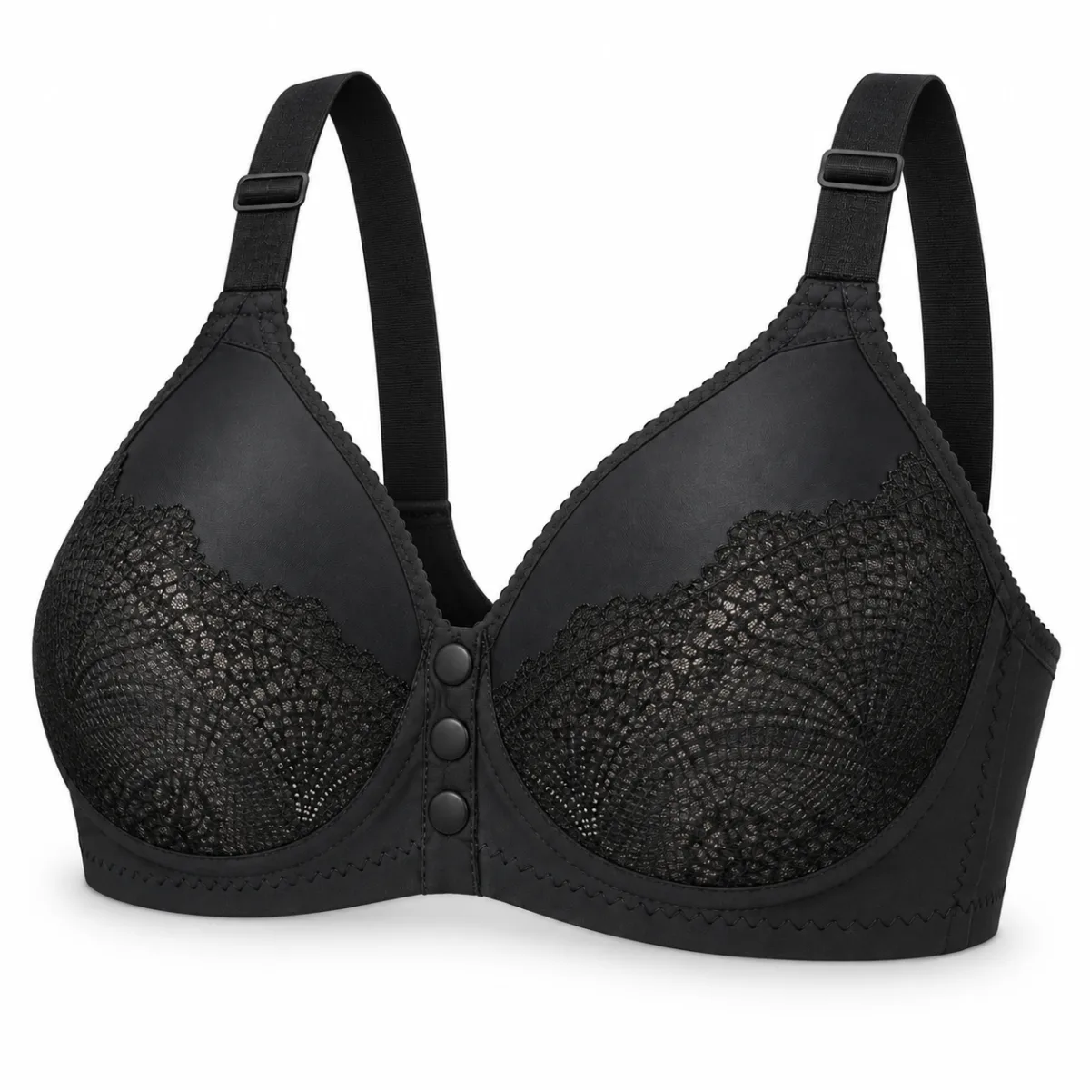 Black Lace Bra with Front Snap Closure —