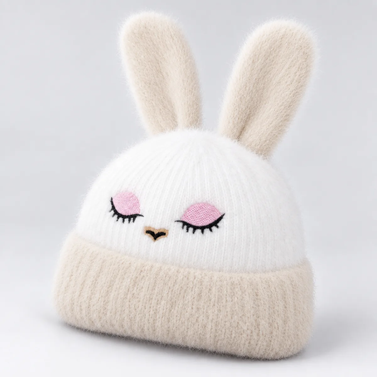 Soft Rabbit Wool Bunny Ear Beanie for Toddlers —