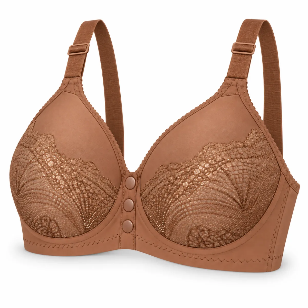 Warm Brown Lace Bra with Front Snap Closure —
