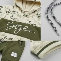 Boys’ 2 Piece Graphic Hoodie and Pants Set with Fleece Lined Style Sweatshirt and Olive Green Pants photo 3