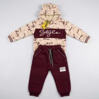 Boys’ 2 Piece Graphic Hoodie and Burgundy Pants Set with Fleece Lined Style Sweatshirt photo 2