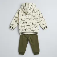 Boys’ 2 Piece Graphic Hoodie and Pants Set with Fleece Lined Style Sweatshirt and Olive Green Pants photo 4