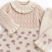 Girls’ 2-Piece Floral Knit Winter Set – Ruffle Dress & Matching Trousers photo 5