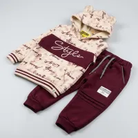 Boys’ 2 Piece Graphic Hoodie and Burgundy Pants Set with Fleece Lined Style Sweatshirt photo 5