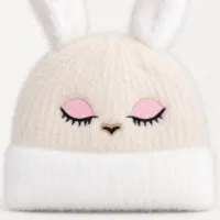Soft Rabbit Wool Bunny Ear Beanie Cream and White photo 5