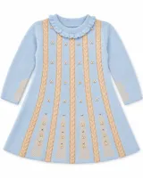 Girls’ Sky Blue and Beige Knitted 2 Piece Winter Outfit with Pearl and Cable Knit Detail photo 3