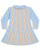 Girls’ Sky Blue and Beige Knitted 2 Piece Winter Outfit with Pearl and Cable Knit Detail photo 4