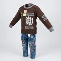Boys’ 2 Piece Sporty Graphic Outfit Set with Basketball Sweater and Washed Denim Jeans photo 3