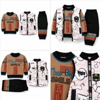 Boys’ 2 Piece Graphic Outfit Set with Tan SMILE Sweater and Patterned Zip Up Vest photo 6
