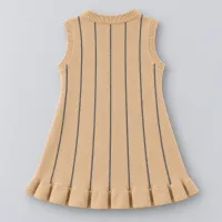 Girls’ Brown and Beige Knitted 3 Piece Winter Outfit with Plaid Jacket, Tunic and Pants photo 5