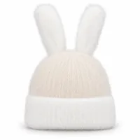 Soft Rabbit Wool Bunny Ear Beanie Cream and White photo 2