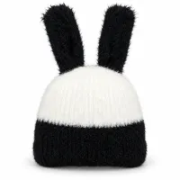Soft Rabbit Wool Bunny Ear Beanie Black and White photo 4
