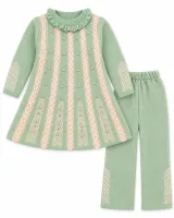Girls’ Knitted 2 Piece Winter Outfit with Pearl and Cable Knit Detail photo 2