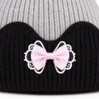 Kids’ Light Grey and Black Double Pom Pom Bow Hat photo 5