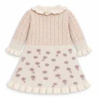 Girls’ 2-Piece Floral Knit Winter Set – Ruffle Dress & Matching Trousers photo 3