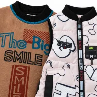 Boys’ 2 Piece Graphic Outfit Set with Tan SMILE Sweater and Patterned Zip Up Vest photo 5