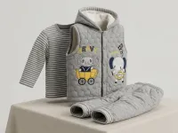 Baby & Toddler Boys’ 3 Piece Quilted Elephant Outfit Set with Striped Top, Hooded Vest and Pants photo 3