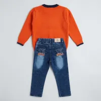 Boys’ 2 Piece Sporty Graphic Outfit Set with Basketball Sweater and Washed Denim Jeans photo 4