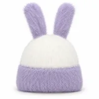 Soft Rabbit Wool Bunny Ear Beanie White and Lavender photo 2