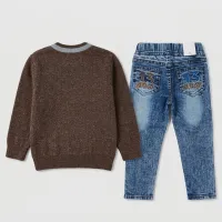 Boys’ 2 Piece Sporty Graphic Outfit Set with Basketball Sweater and Washed Denim Jeans photo 4