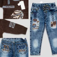 Boys’ 2 Piece Sporty Graphic Outfit Set with Basketball Sweater and Washed Denim Jeans photo 5