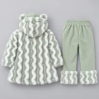 Girls’ Mint Green and White Plush Hooded 2 Piece Winter Outfit with Matching Pants photo 4
