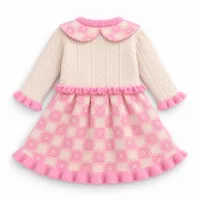 Girls’ Pink and Cream Knitted 2 Piece Winter Outfit with Pearl Details photo 3