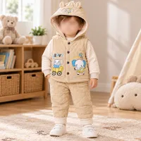 Boys’ 3 Piece Quilted Winter Outfit with Hooded Vest photo 1
