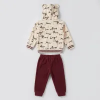 Boys’ 2 Piece Graphic Hoodie and Burgundy Pants Set with Fleece Lined Style Sweatshirt photo 4