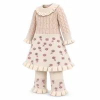Girls’ 2-Piece Floral Knit Winter Set – Ruffle Dress & Matching Trousers photo 4