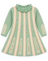 Girls’ Knitted 2 Piece Winter Outfit with Pearl and Cable Knit Detail photo 4
