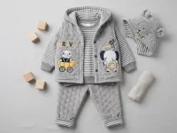 Baby & Toddler Boys’ 3 Piece Quilted Elephant Outfit Set with Striped Top, Hooded Vest and Pants photo 6