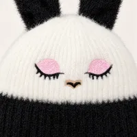 Soft Rabbit Wool Bunny Ear Beanie Black and White photo 2