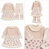Girls’ 2-Piece Floral Knit Winter Set – Ruffle Dress & Matching Trousers photo 6