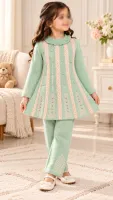 Girls’ Knitted 2 Piece Winter Outfit with Pearl and Cable Knit Detail photo 1