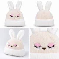 Soft Rabbit Wool Bunny Ear Beanie Cream and White photo 6