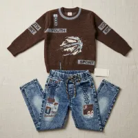 Boys’ 2 Piece Sporty Graphic Outfit Set with Basketball Sweater and Washed Denim Jeans photo 6
