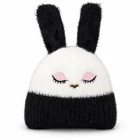 Soft Rabbit Wool Bunny Ear Beanie Black and White photo 3